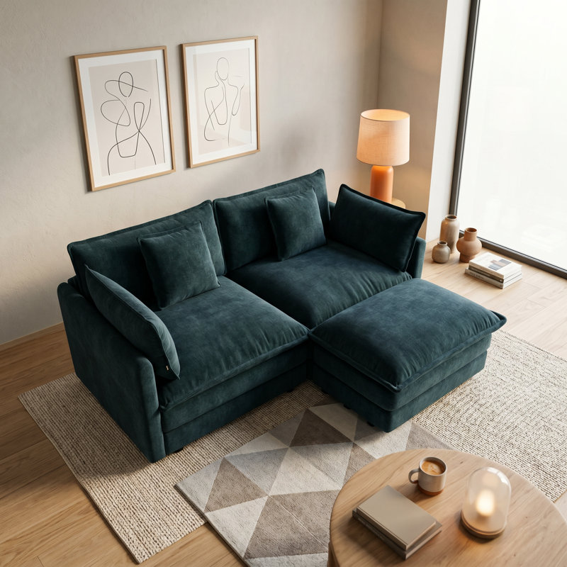 Chenille Sofa, L-shaped Sofa, Living Room Sets, For Small Living Space, Blue Chenille