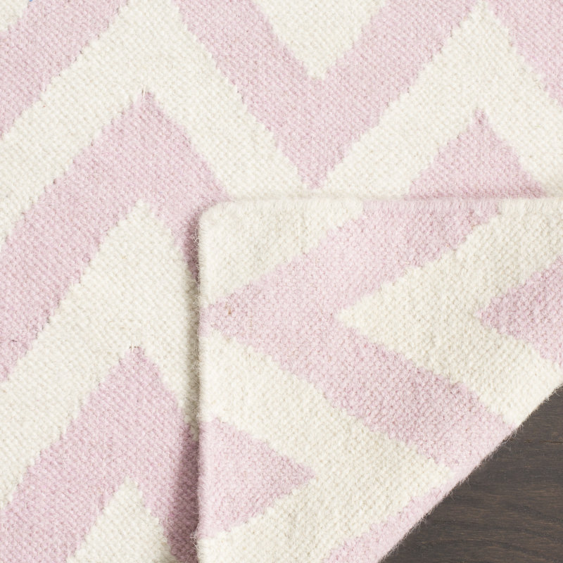Tapis ivoire / rose en laine et coton à tissage plat Bogner, Rectangle 10 pi x 14 pi