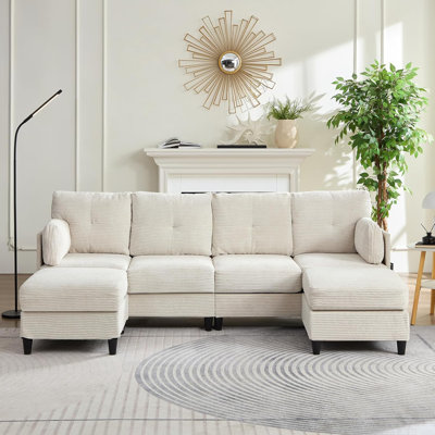 88.6" U-Shape Corduroy Sectional – 2 Movable Ottomans, Cloud-Like Comfort