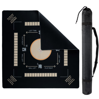 Tapis de table de Mahjong pour table - tapis de Mahjong américain de 31,9 po x 31,9 po avec règles et sac de transport - Housse de table antidérapante et antibruit pour le mah-jong, le poker, les jeux de société et les dominos (noir)
