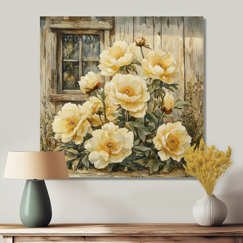«Croom Pivoines» par le vieux poulailler II - Pivoines, art mural, Toile tendue, Ne s’applique pas, H 30 po x l 30 po