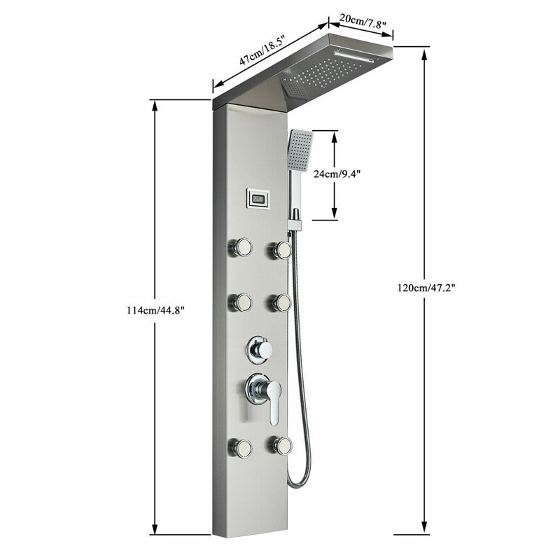 44.48'' Shower Panel with Fixed Shower Head, Brushed Nickel
