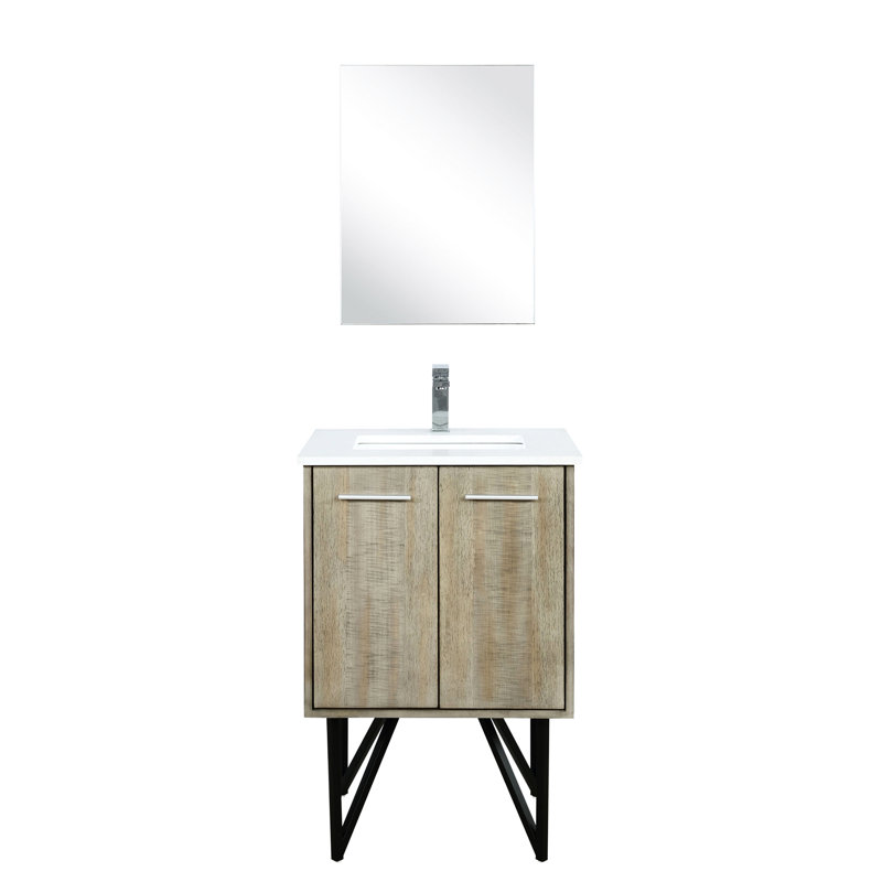 Rustique 24 po Meuble-lavabo large avec surface en quartz blanc, robinet et miroir de 18 po, 24"