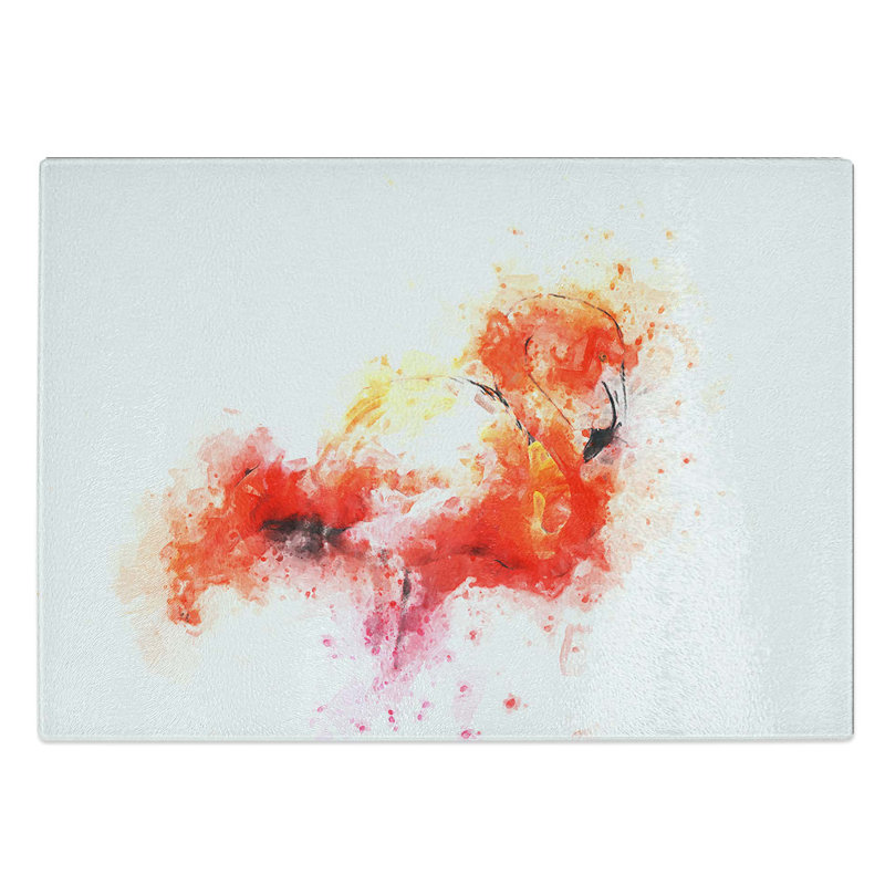 Glass Lone Pink Flamingo in Abstract Chopping Board, 39 cm W x 28.5 cm L