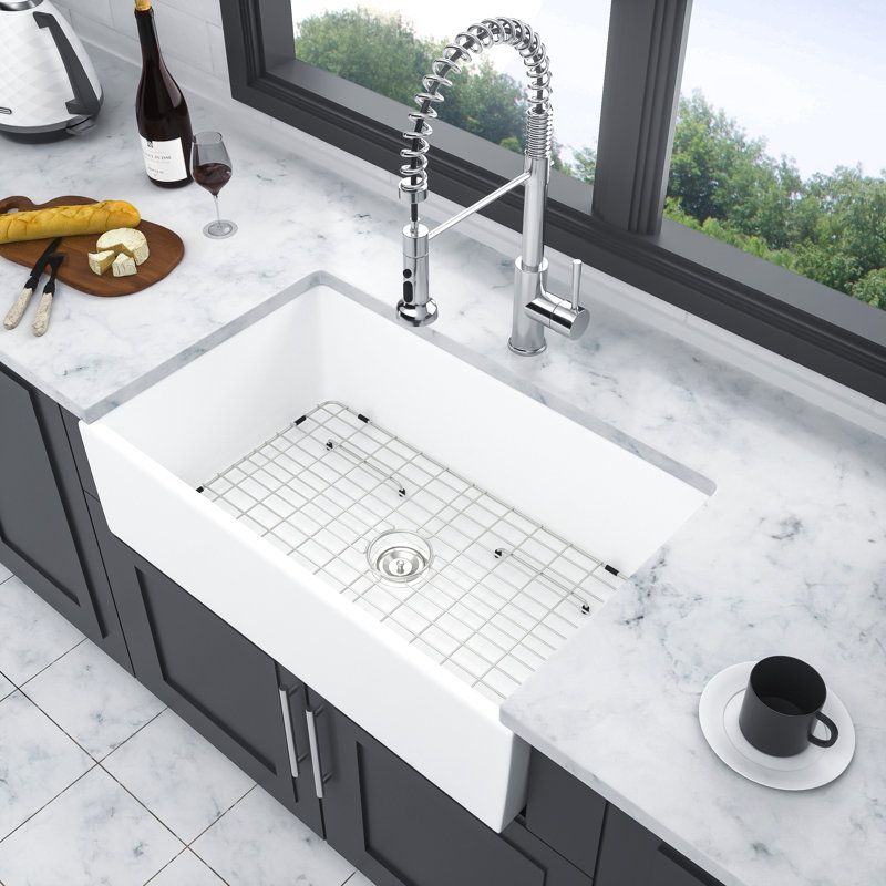 White Farmhouse Sink - 36 Inch White Ceramic Single Bowl Farm Kitchen Sink
