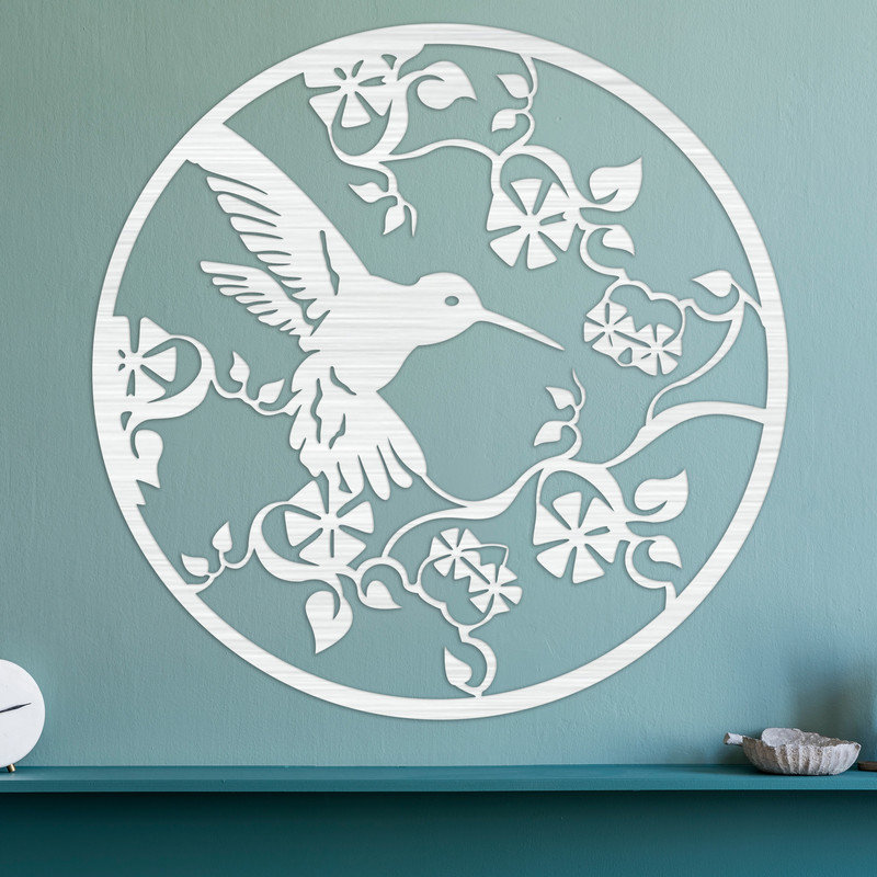 Art mural en forme de cercle avec oiseau et branches - ACM, Noir, H 32 po x l 32 po x P 0,25 po
