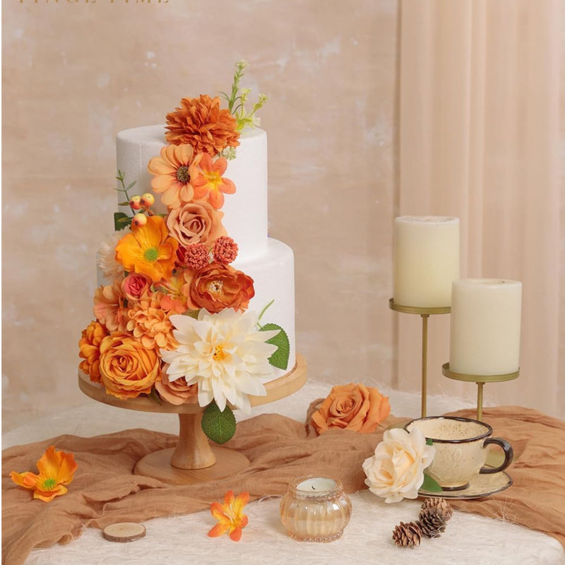 Ensemble de fleurs artificielles mélangées orange brûlé