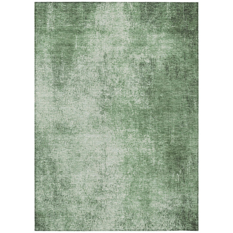 Tapis intérieur/extérieur lavable, motif abstrait vert et anthracite, 3 m x 4,2 m