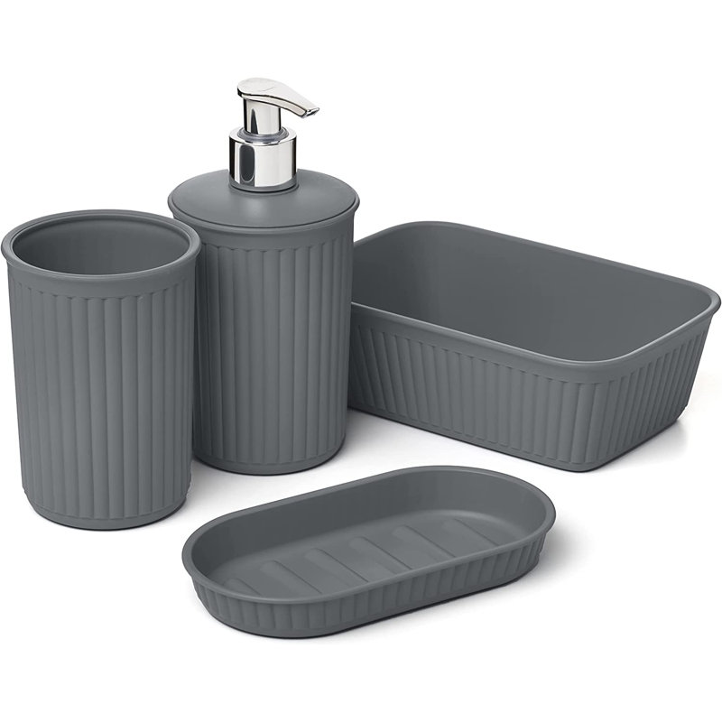 Kyrea Plastic Bathroom Accessory Set, Gray