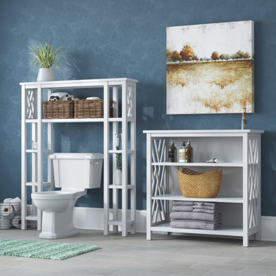 Lund Wooden Bath Set With 1 Over The Toilet Bathroom Shelf And 1 Tall Bath Storage Shelf