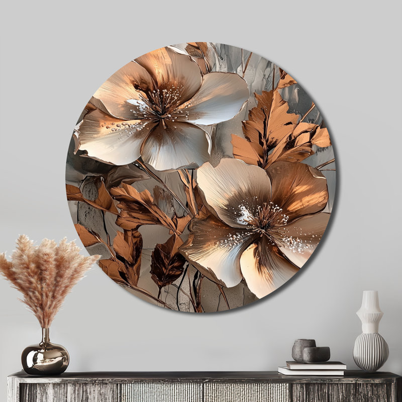 Cuivre métallique et chrome abstrait fleurs I - art mural moderne en métal doré, H 23 po x l 23 po