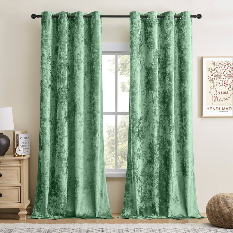 Deavion Velvet Crushed Curtains with Metal Grommets Room Darkening 2 Panel Set, 52" W x 108" L, Sage Green