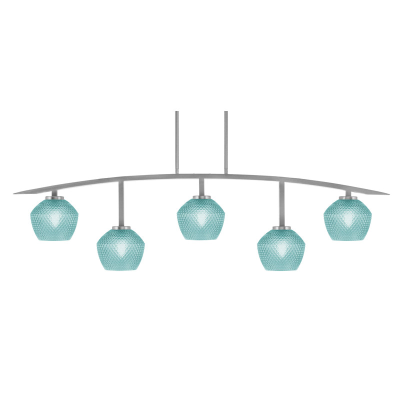 Barre d'éclairage 5 lumières kurve au fini graphite avec verre texturé de 6 po, Bleu sarcelle