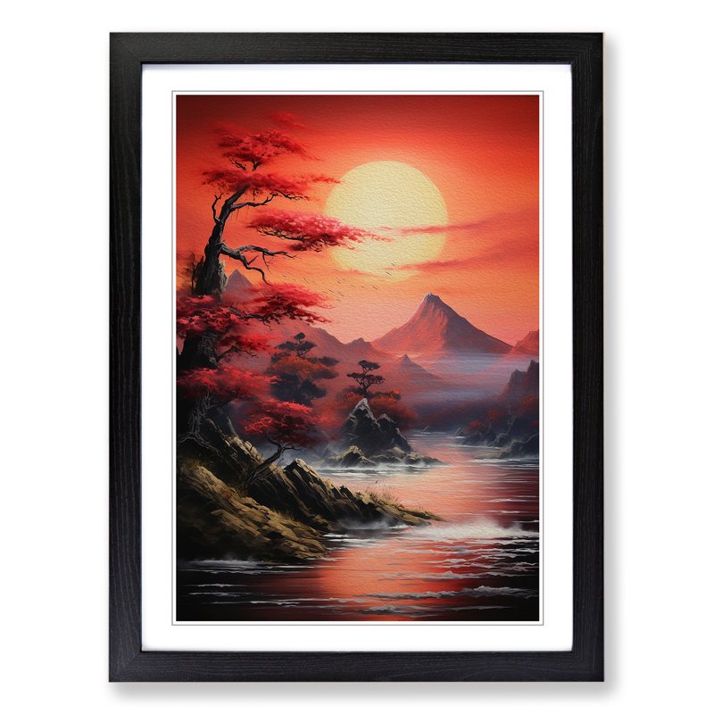 Japanese Sunset Action Painting - Framed Print, Black Framed, 46cm H x 34cm W x 2cm D