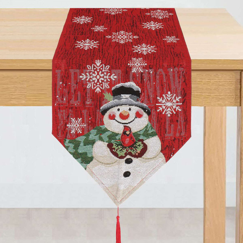 Jeani Rectangle Geometric Christmas Linen Table Runner