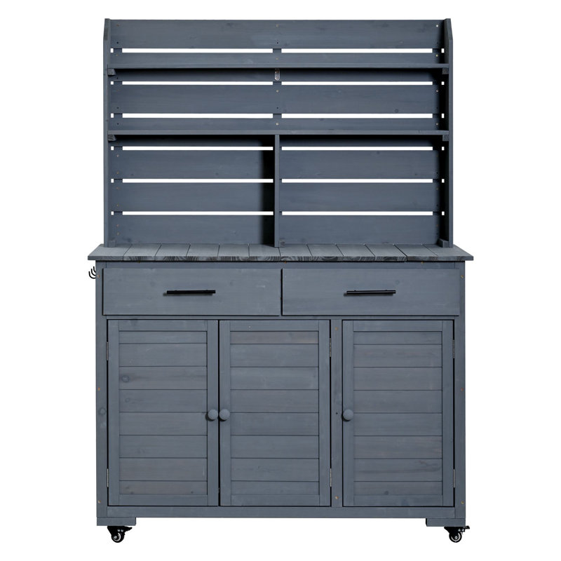 65''H  Outdoor Kitchen Island With Lockable Wheels, Gray
