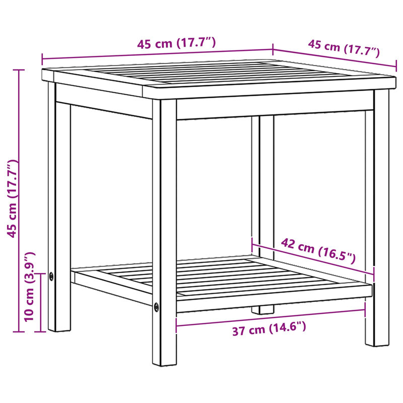 Coffee Table Garden Porch Tea Table Side End Table Solid Acacia Wood, 45cm. H x 45cm. L x 45cm. W