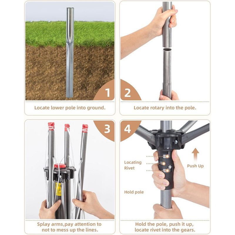 Séchoir à vêtements d'extérieur pour parasol, support pliable à 4 bras avec cadre en acier et hauteur réglable pour la lessive