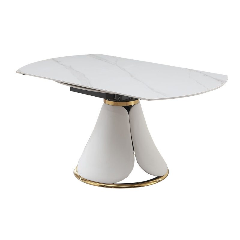 Ensemble de table de salle à manger extensible en pierre frittée moderne avec 6 chaises rembourrées Modern