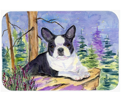 Boston Terrier on Ledge Glass Cutting Board