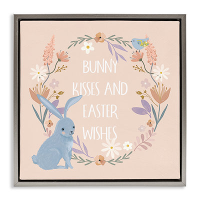 Bunny Kisses Easter Wishes Framed Floater Canvas Wall Art by Nina Blue