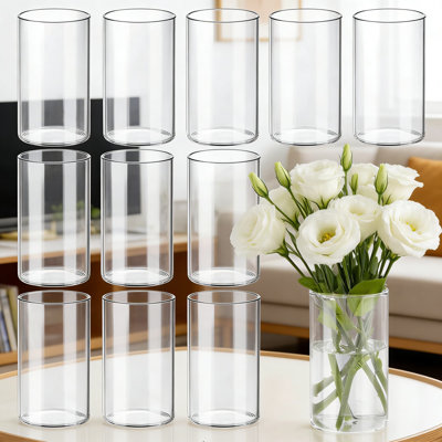 Ensemble de 12 vases cylindriques en verre transparent pour centres de table, grands bougeoirs ouragan de 6 pouces pour le mariage, la fête et la décoration de table