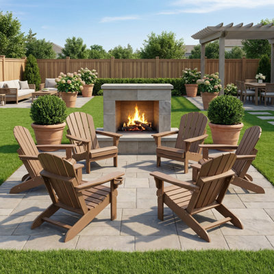 Set Of 6 Folding Adirondack Chairs, Firepit Chairs, Cup Holder, All-Weather HDPE