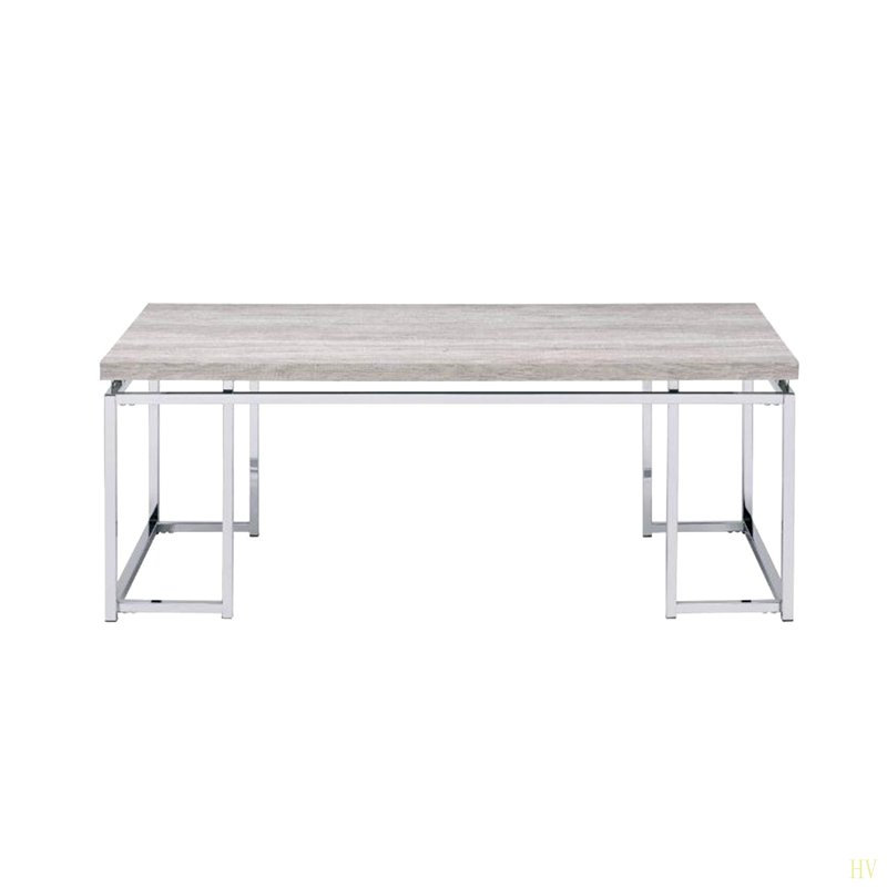 Rectangular Coffee Table With Metal Sled Base And Chrome