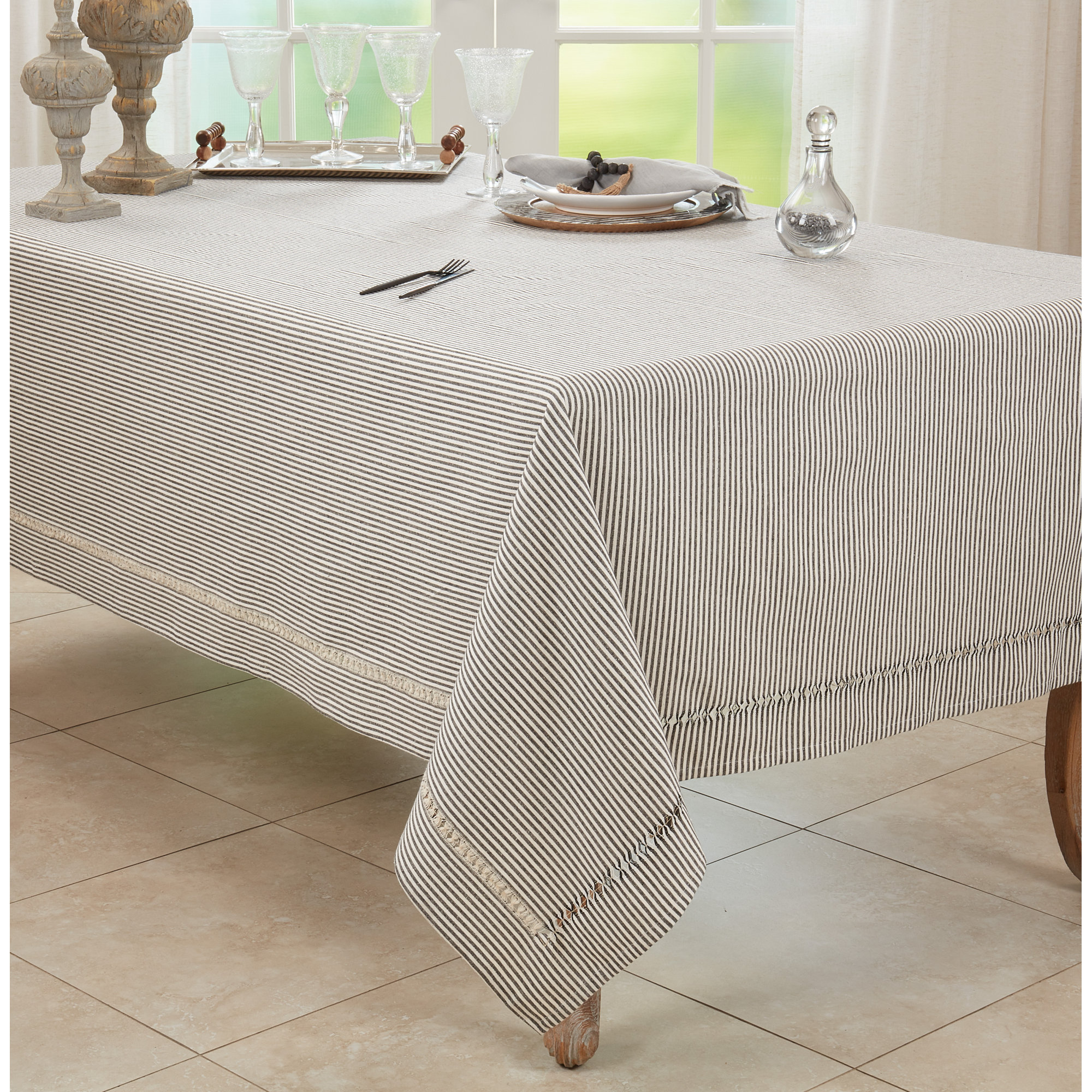 Jaylin Collection Striped Tablecloth, 140"L x 65"W