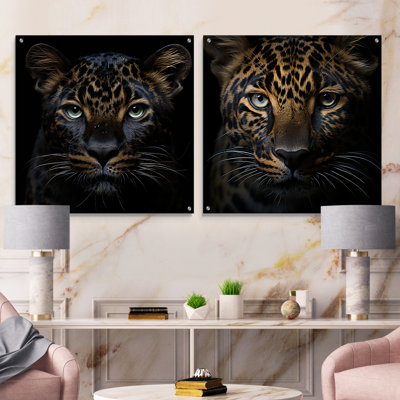 Stealthy Nocturne Leopard - ensemble de 2 peintures murales en acrylique Leopard
