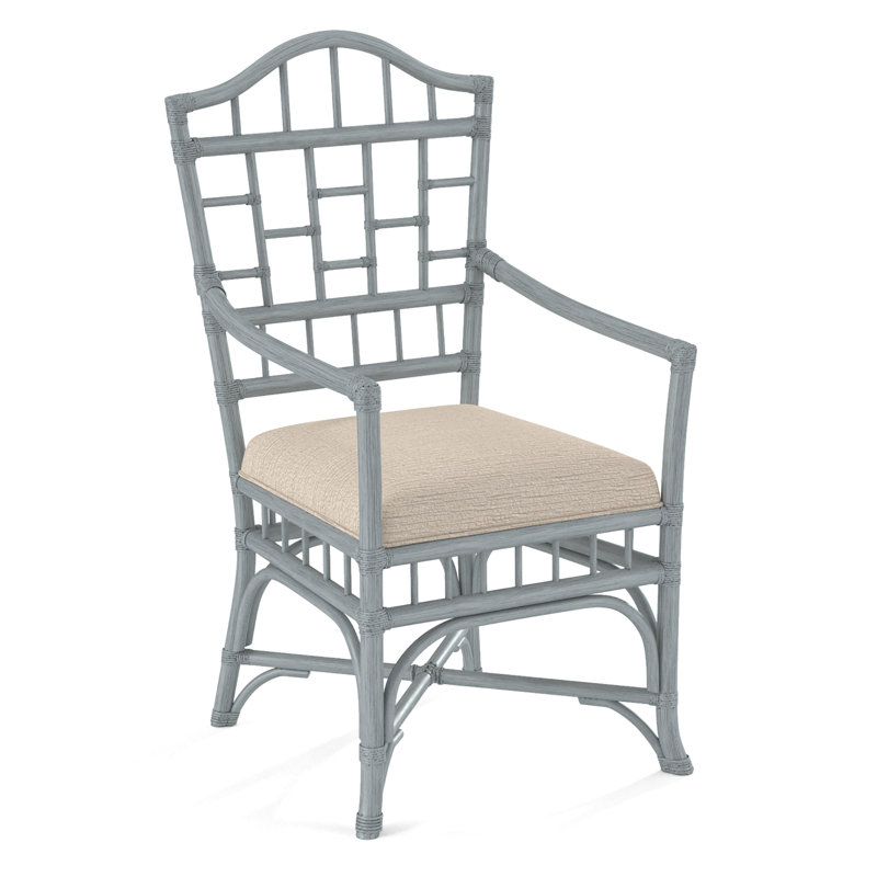 Chippendale Upholstered Arm Chair, Nickel, White Textured Performance; 0865-91