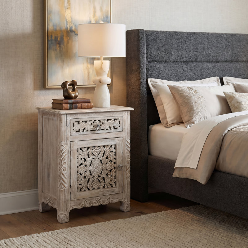 Harleen 22'' W Solid Wood Nightstand, Left, White