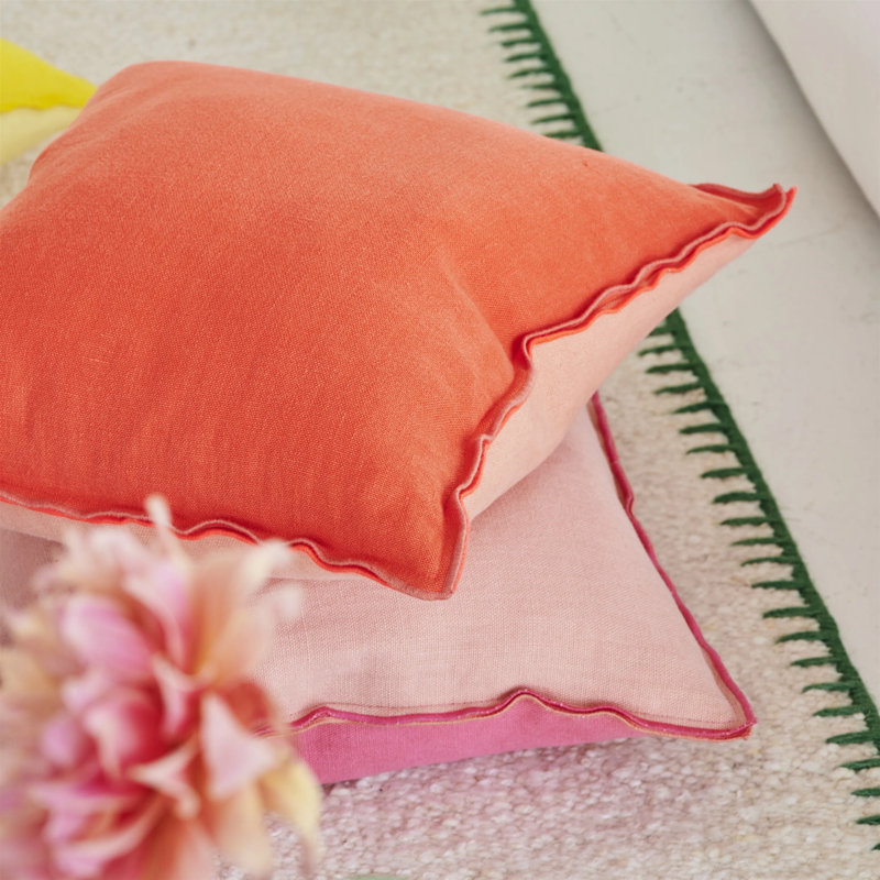 Brera Lino 100% Linen Decorative Pillow, 17"H x 17"W, Hibiscus/Peach
