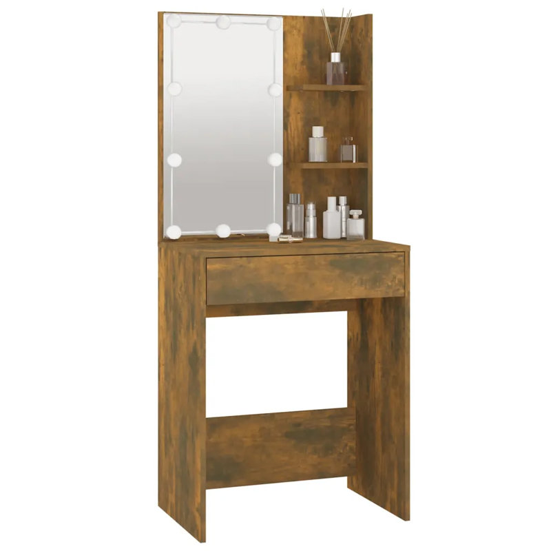 Joslyne Dressing Table with Mirror, Smoked Oak
