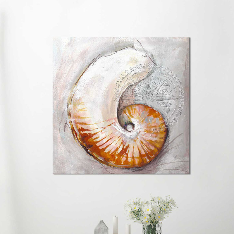 «Shell Medley V», reproduction de peinture acrylique, H 37,5 po x l 37,5 po x P 1 po, Cadre blanc