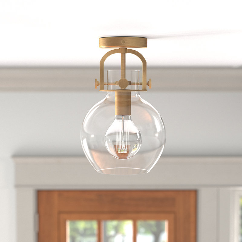 Borgen Glass Semi Flush Mount, Brushed Brass, LED