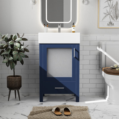 Meuble-lavabo de 20 pouces avec lavabo en céramique et beaucoup de rangement - idéal pour les petites salles de bain