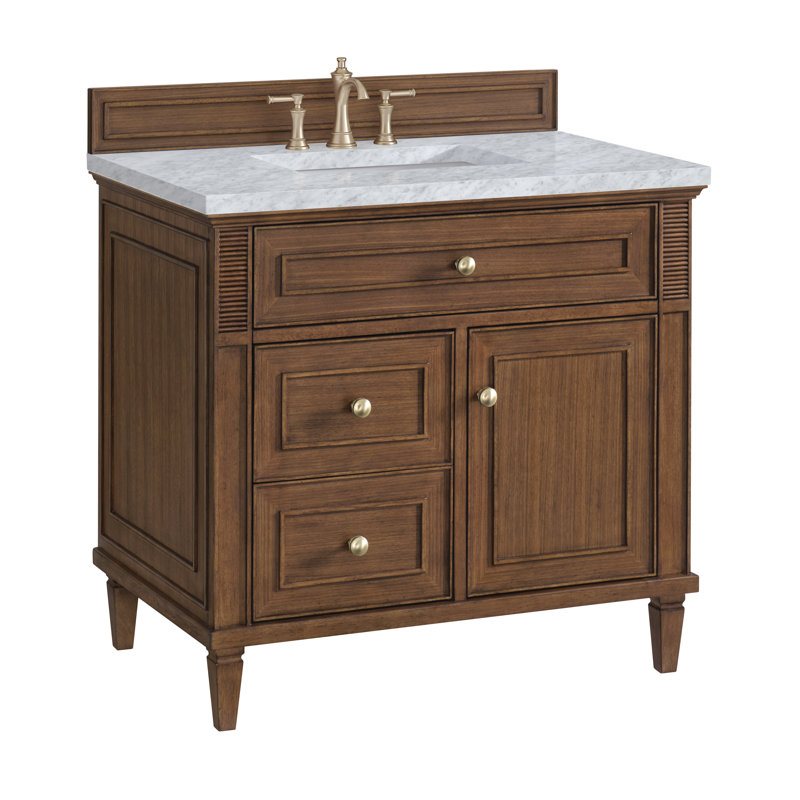 Lorelai 36'' W Single Vanity, Mid-Century Walnut, Carrara White, 8" Widespread