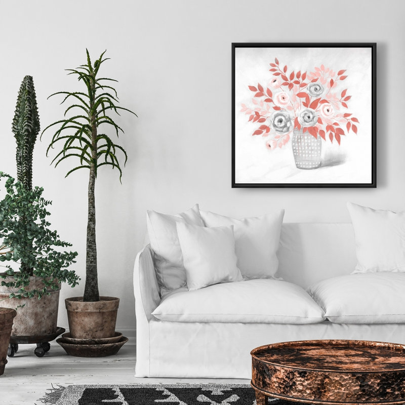 Illustration de fleur de corail | Décoration florale sur toile à feuilles florales, H 25,25 po x l 25,25 po