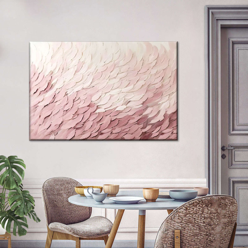 Feuilles roses abstraites sur toile, H 32 po x l 48 po x P 1,25 po