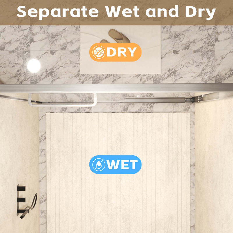 Tempered Glass With Explosion Proof Film,Aluminum Frame Double Sliding Shower Door,Stainless Steel Handle, Brushed Nickel