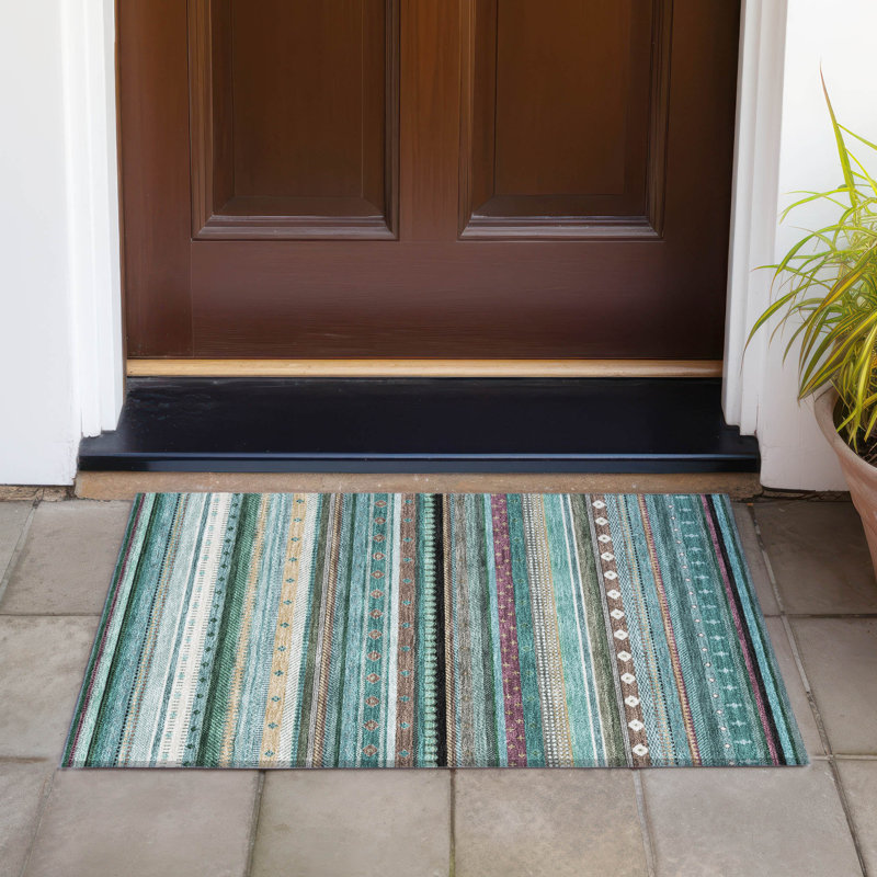 Machine Washable Indoor/Outdoor Husby ACN2218 Striped Rug, Rectangle 1'8" x 2'6"