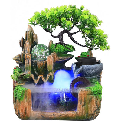 Fontaine de table de fontaine d'intérieur avec fontaine de table de méditation pour la décoration de bureau à domicile ou cadeau pour bureau à domicile L 9,84 po x l 5,91 po x H 10,63 po avec lumière DEL