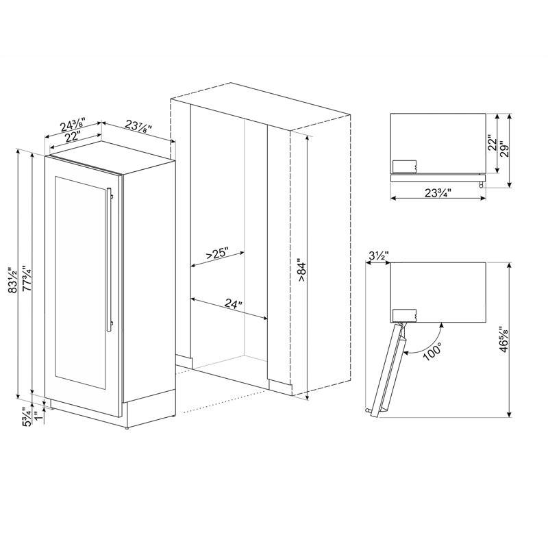 24" Wine Column, W/Handles, 2 Temperature Zones, Dual Evaporators, Inverter Compressor, 78-Bottle Capacity, TFT Touch Display