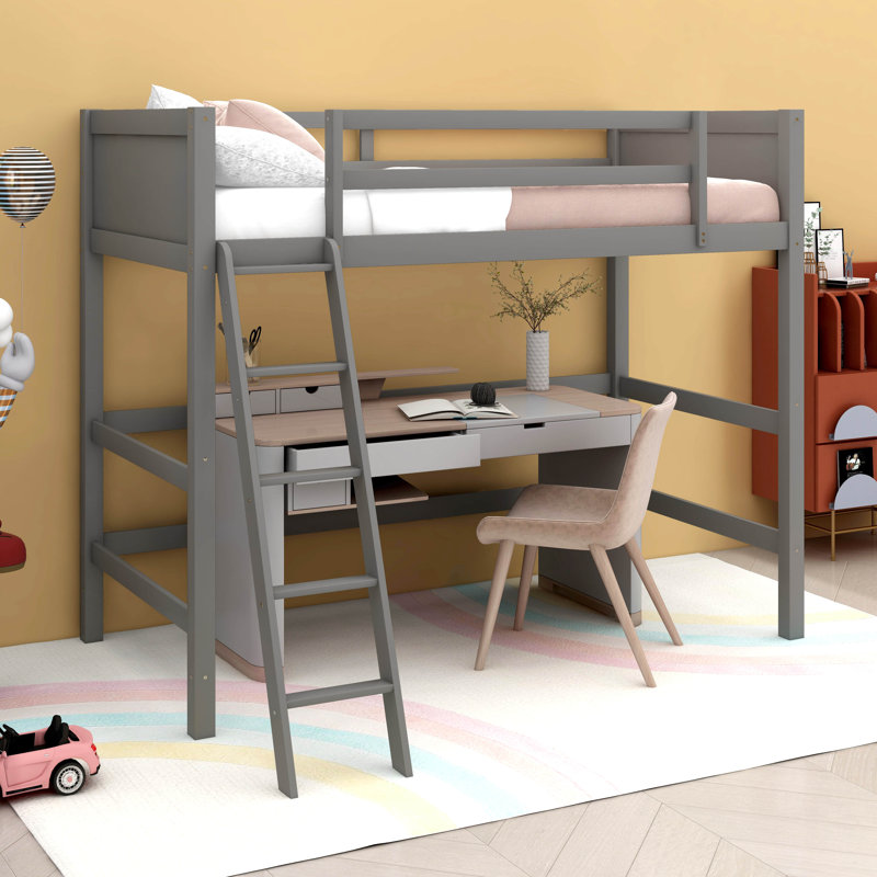 Eufrasia Kids Twin Loft Bed, Gray