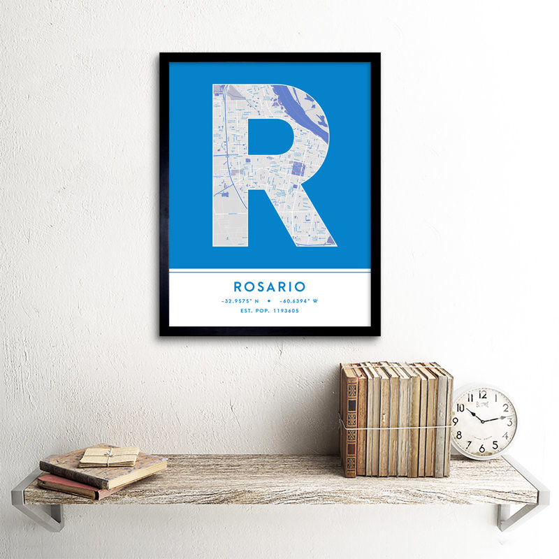 Rosario City Map Rosario Blue by Wee Blue Coo - Single Picture Frame Typography