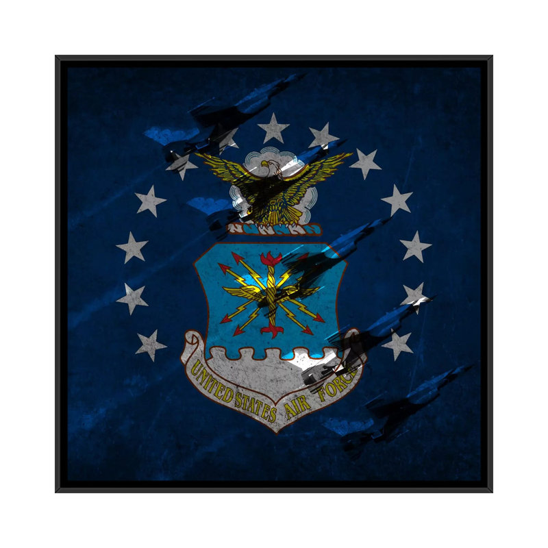 «Air-Force Flag, Thunderbirds», impression sur toile, H 18 po x l 18 po x P 1,5 po, Toile avec cadre noir, Pas de tapis