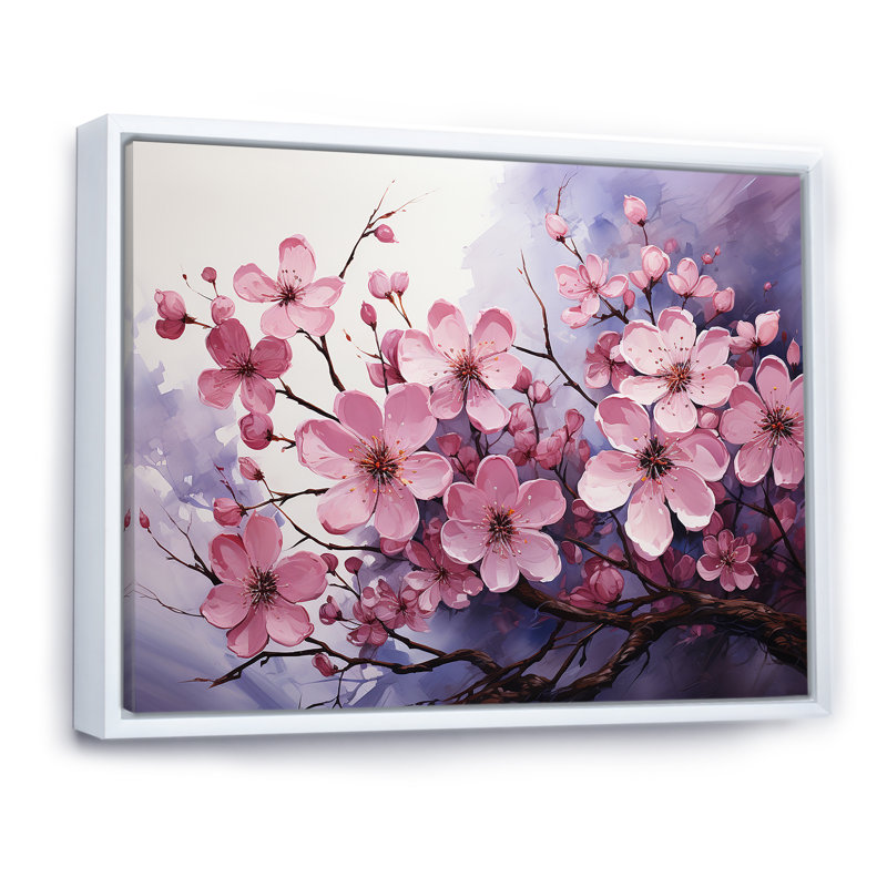 Cornouiller en fleurs dans des teintes améthyste II - cornouiller décoration murale, Cadre flottant blanc