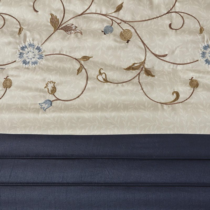 Ensemble d'édredon en polyester brodé 7 pièces, Grand édredon et 6 pièces supplémentaires, Marine