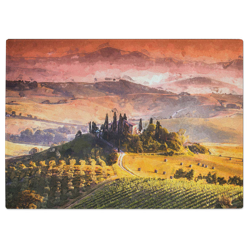 Tempered Glass View over Tuscany in Italy in Abstract Cutting Board, 39 cm W x 28.5 cm L